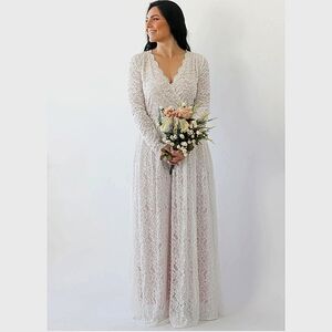 NEW Blush Street Couture Faux Wrap Lace Bridal Wedding Dress S-M Boho Romantic